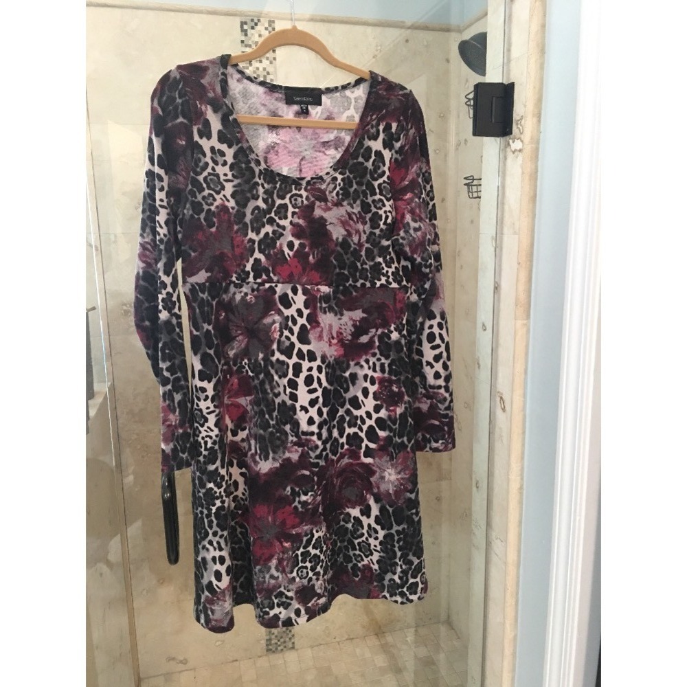 Karen Kane Rose Dust Sweater Stretch Dress Black Gray Floral Leopard XL